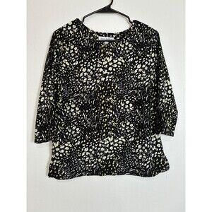 Emily Daniels  Speckled  Blouse Woman's Sz S 3/4 Sleeve Black and White Stretch